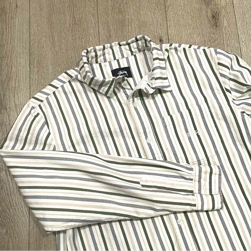 Stussy oversized striped button up 100% cotton mens small fits a XL